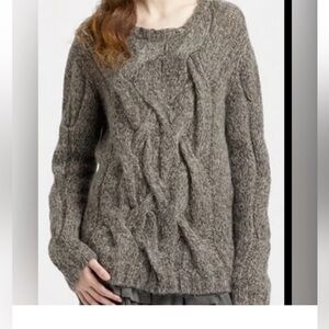 Theory Bramsy Airmix Wool Mohair Cable Knit
Braided Sweater Melange Grey, Size L